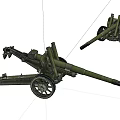 Vintage Green Military Cannons With Wheels And Long Barrels On