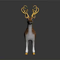 Cute Deer With Yellow Curly Antlers Brown Body White Spots And Blue Eyes