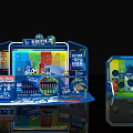 Colorful Champions League Themed Display Cabinet With Blue Frame And Drinks