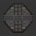 Black Octagonal Scene Component With Grid Like Panels And Structural Design