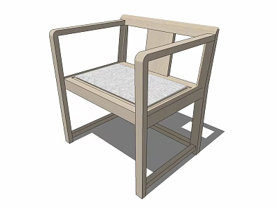 Modern Wooden Armchair With Square Arms And Gray Cushion For Living Space 3d model