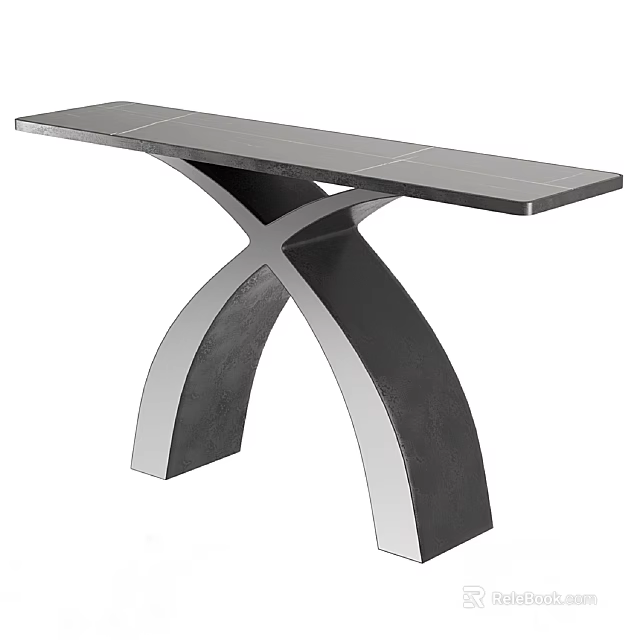 Modern Side Table With Crossed Leg Design And Smooth Metal Tabletop Surface 3d model 