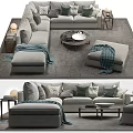 Cozy Modern Sofa Coffee Table Set with Pillows Blanket and Side Table Lamp 3d model