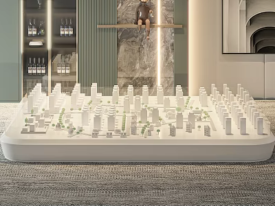 Indoor City Model In White Tray With Miniature Buildings And Carpet 3d model
