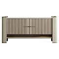 Modern Light Beige Sideboard With Vertical Striped Panels Gold Handles And Open Lower Shelf