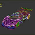 Shiny Purple Sports Car Featuring Metallic Finish Orange Wheels And Large Rear Spoiler