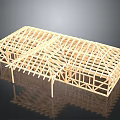 Wooden Frame Building Structure Model With Roof Trusses And Residential Design