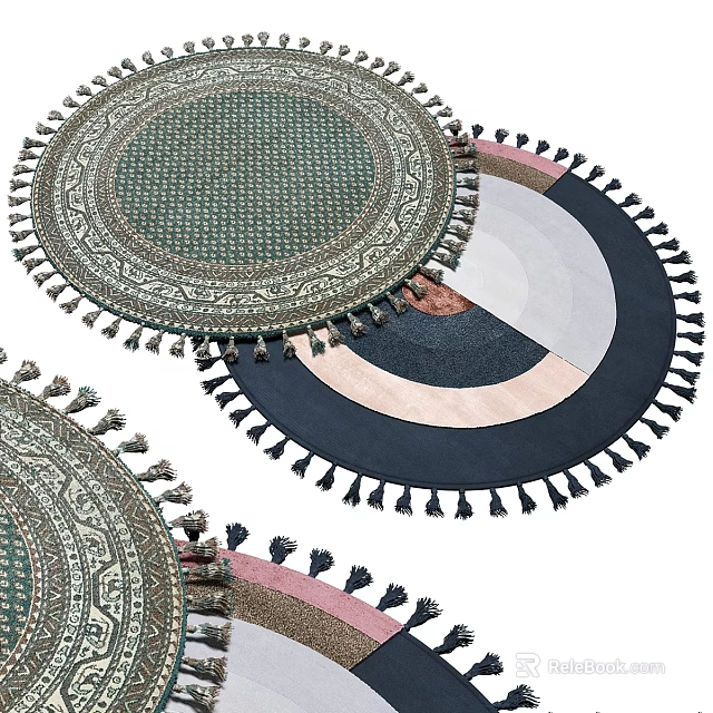 Elegant Decorative Square Carpet With Tassels And Multicolor Geometric Pattern 3d model 