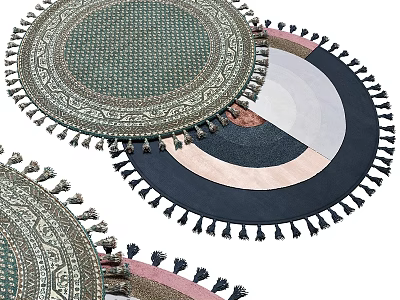 Elegant Decorative Square Carpet With Tassels And Multicolor Geometric Pattern 3d model