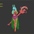 Fantasy Character With Pink Hair Rabbit Ears Green White Outfit And Moon Star Staff