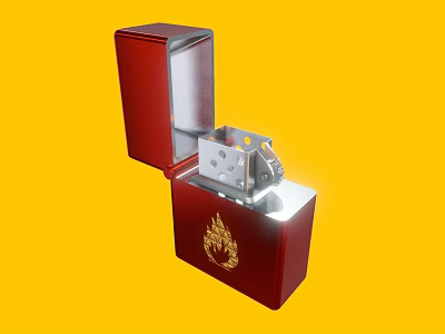 Red Box With Open Lid Featuring Silver Interior Mechanism And Gold Emblem On Yellow Background 3d model
