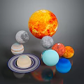 Vibrant Cosmic Landscape Featuring Sun Planets Moon Saturn Rings And Colorful Orbs