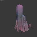 Floor Stack Display With Pink Purple Crystal Structures Different Heights Blue Patterns And Bottom Reflection