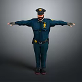 Man in Police Uniform as Police Officer Standing with Arms Outstretched Full Body Pose