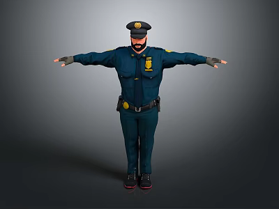Man in Police Uniform as Police Officer Standing with Arms Outstretched Full Body Pose 3d model