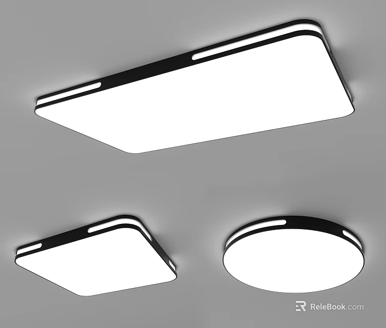 Modern Minimalist Ceiling Lights With Square Round Shapes White Panel Black Frame 3d model 