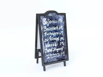 Chalkboard Sign With Breakfast Menu Tea Coffee Sandwiches Donuts And Prices 3d model