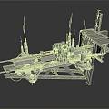 Futuristic Mechanical Floating Platform With Tall Towers And Urban Buildings