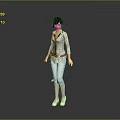 Woman Wearing Light Blue Shirt Gray Pants Tie And White Sneakers On Reflective Gray Background