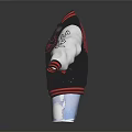 Stylish Black And White Varsity Jacket With Red Accents And Embroidered Details