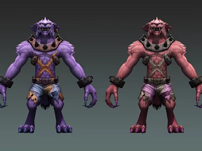 Purple And Red Monster Characters With Muscular Build Sharp Teeth Wrist Bands 3d model