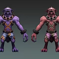 Purple And Red Monster Characters With Muscular Build Sharp Teeth Wrist Bands