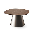 Modern Minimalist Oval Wooden Dining Tables With Sleek Conical Metallic Bases For Upscale Dining Rooms
