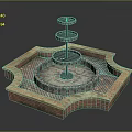 Multi tiered Fountain With Octagonal Base And Colorful Tiles Design 3d model