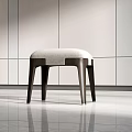 Modern Minimalist Sofa Stool With Upholstered Light Gray Seat And Wooden Legs In Minimalist Interior