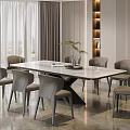Modern Dining Space With Marble Table Gray Chairs And Green Plant Interior 3d model