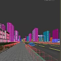 Modern High Rise Residential Buildings With Street Pedestrians Vehicles And Greenery At Sunset