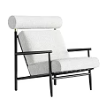 Comfortable Light Beige Upholstered Lounge Chair With Black Metal Frame And Armrest Design