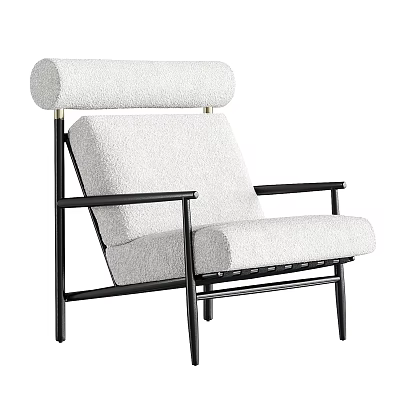 Comfortable Light Beige Upholstered Lounge Chair With Black Metal Frame And Armrest Design 3d model