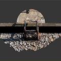 Concrete Block Structure With Rusted Metal Ladder And Surrounding Small Stones