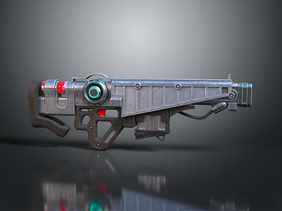 Futuristic Sci Fi Weapon With Mechanical Metal Design Red Accents And Glowing Green Component 3d model