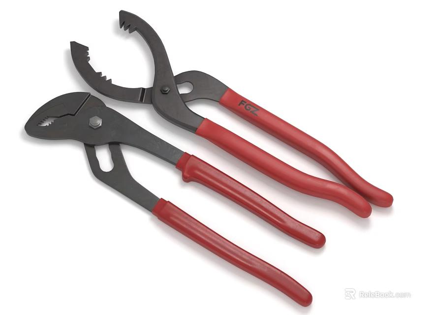 Two Piece Hardware Pliers Set With Red Handles And Black Metal Bodies 3d model 