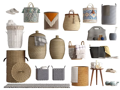 Decorative Woven Storage Baskets with Handles Lids Various Colors Designs for Home Organization 3d model