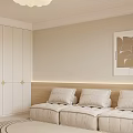 Cozy Modern Cream Style Living And Dining Room With Warm Ambient Lighting And Plush Sofas