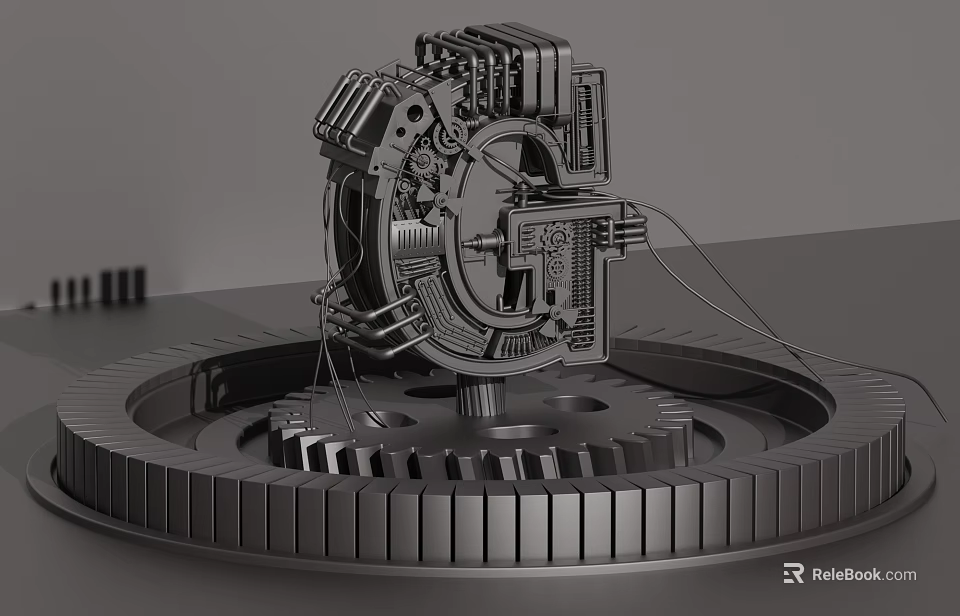 Industrial Mechanical Gear System With Metal Coil Components And Circular Base 3d model 