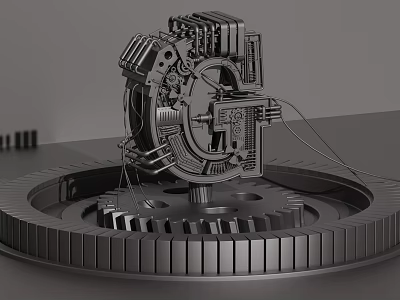 Industrial Mechanical Gear System With Metal Coil Components And Circular Base 3d model