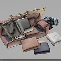 Disassembled Pink Sofa With Scattered Cushions And Detached Seat Parts