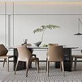 Elegant Modern Dining Room Interior With Round Table Brown Chairs And Pendant Light 3d model