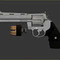 Detailed Vintage Revolver Pistol With Shiny Metal Barrel Black Grip And Bullets