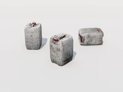 Three Old Worn Metal Cans With Red Lids On White Surface 3d model
