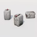 Three Old Worn Metal Cans With Red Lids On White Surface 3d model
