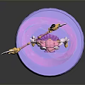Woman Figure With Pink Hair Purple Dress Wings And Golden Weapon On Purple Base
