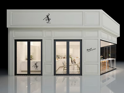 Modern Storefront Design With White Paneled Walls Glass Doors Black Lettering And Visible Interior Seating 3d model