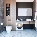 Modern Bathroom Interior Design With Toilet Washing Machine Sink Mirror And Marble Floor