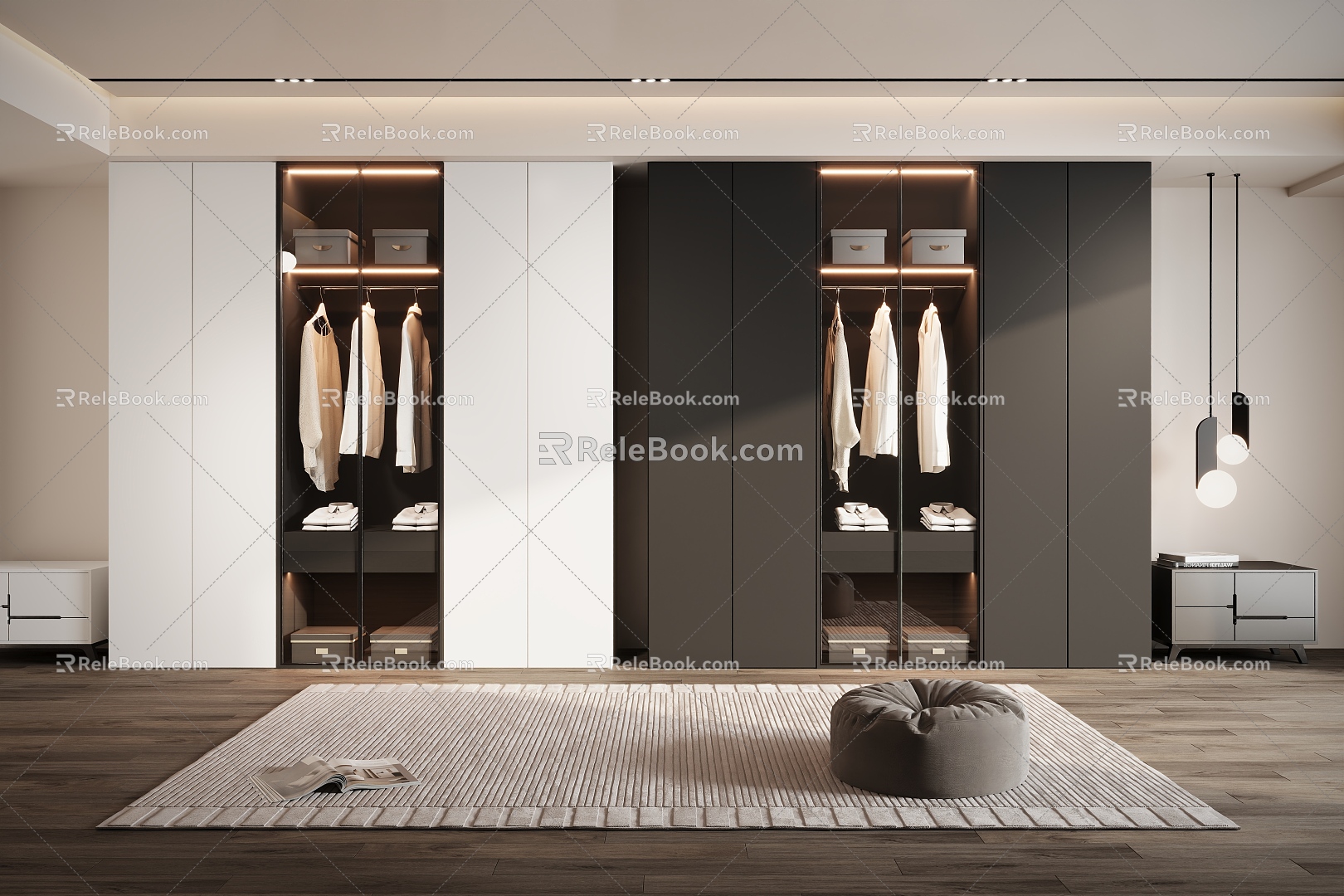 Fashion black and white wardrobe clothes 3d model