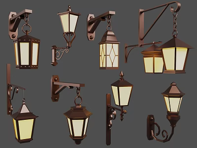 Vintage Style Wall Lamps With Metallic Frames And Glass Shades For Home Decor 3d model